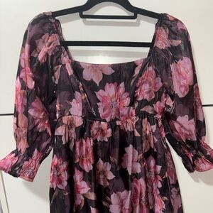 Floral Sheer Dress with Pink and Black Design